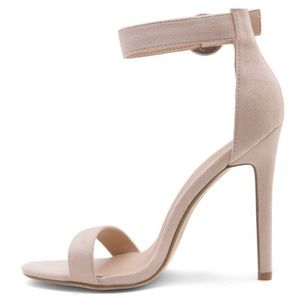Ankle Strap Rounded Buckle Open Toe Stiletto Heel (Beige)